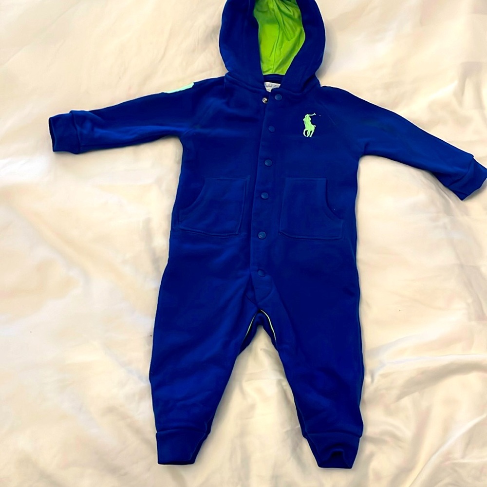 Ralph Lauren Baby Blue and Lime Green Bodysuit. Sz 9 months